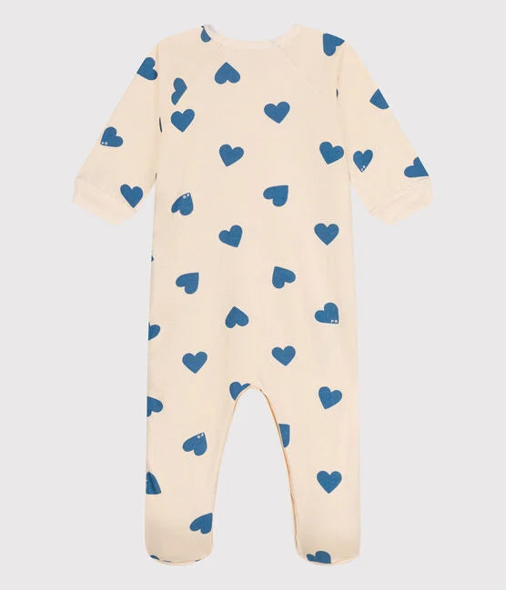 Pyjama met voetjes - blauwe hartjes