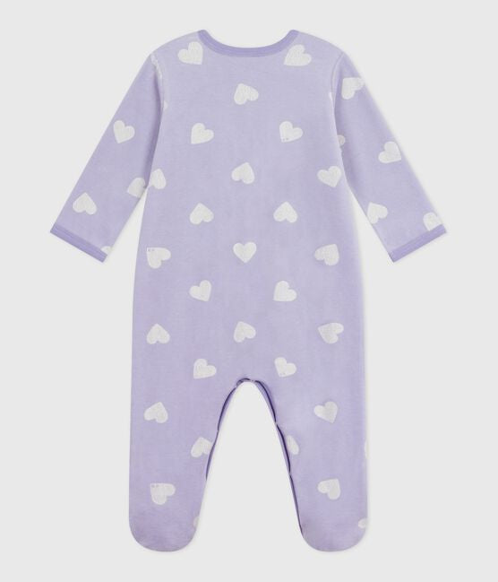 Pyjama met voetjes lila met hartjes