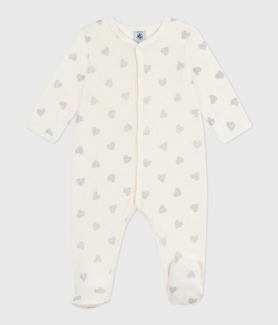Pyjama met voetjes - zilveren hartjes