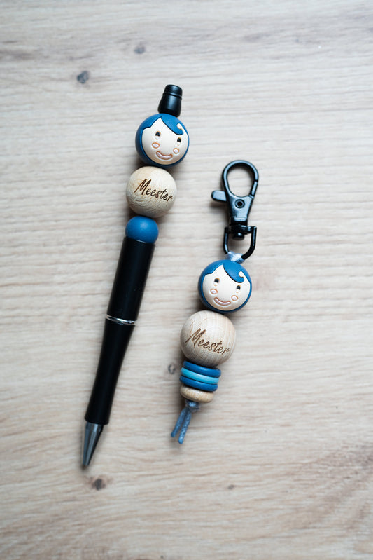 Setje pen & sleutelhanger 'meester'