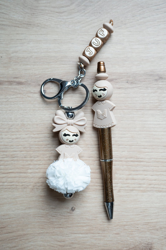 Setje pen & sleutelhanger 'juf'