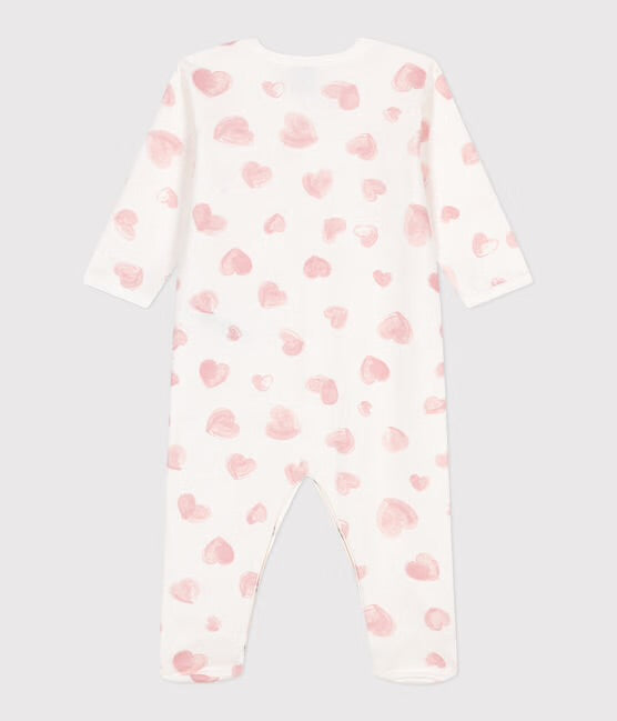 Pyjama met voetjes - roze hartjes