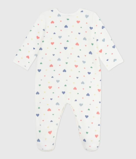 Fluwelen pyjama met voetjes - gekleurde hartjes