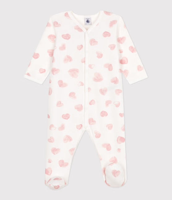 Pyjama met voetjes - roze hartjes