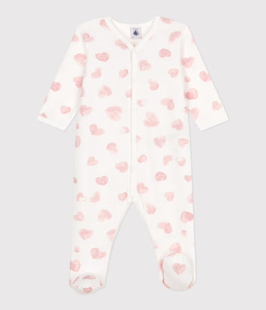 Pyjama met voetjes - roze hartjes