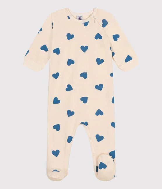 Pyjama met voetjes - blauwe hartjes