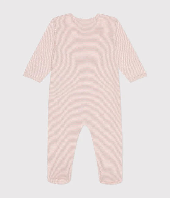 Pyjama met voetjes - licht roze streepjes