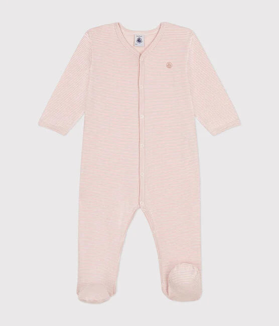 Pyjama met voetjes - licht roze streepjes