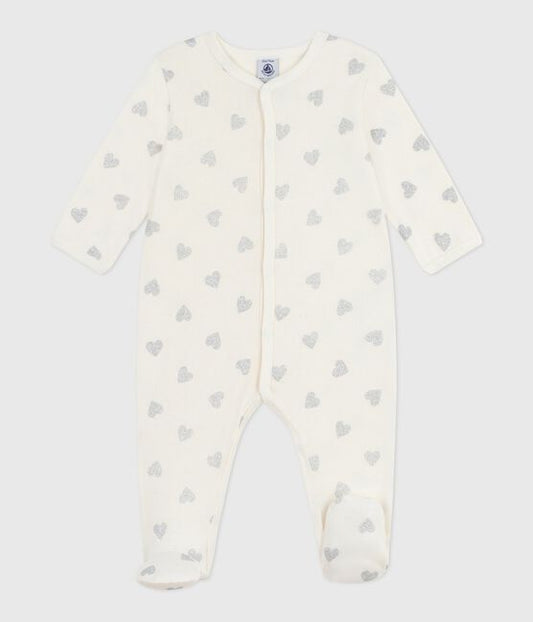 Pyjama met voetjes - zilveren hartjes
